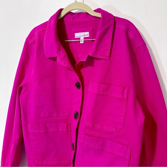 LOFT Denim Chore Utility Jacket in Hot Magenta Size Extra Large - Picture 3 of 7